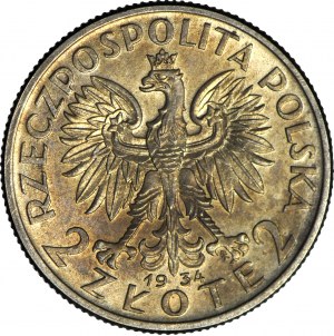 2 oro 1934, Testa, coniato