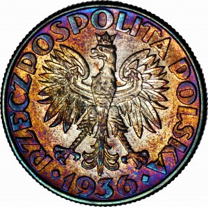 2 zlaté 1936 Plachetnice, mincovna, senzační patina