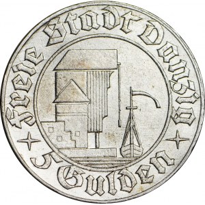 Wolne Miasto Gdańsk, 5 guldenów 1932, Żuraw