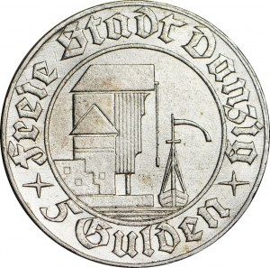 Free City of Gdansk, 5 guilders 1932, Crane