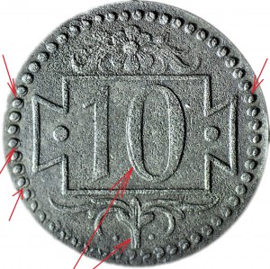 RR-, WMG, 10 fenig 1920 variété 56 perles - DESTRUKT - double frappe