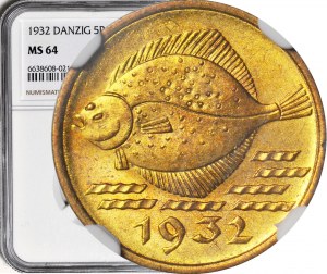 Free City of Danzig, 5 fenig 1932, Flounder, minted