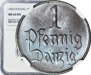 Freie Stadt Danzig, 1 fenig 1923, mincovní, barevná BN