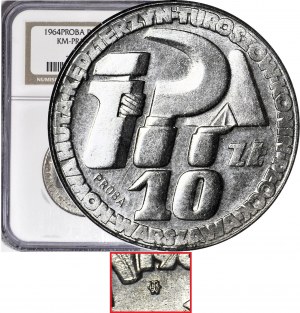 RR-, 10 zloty 1964, Sierp i tielnia, AVEC SIGNE, PRÓZE, nickel, rare