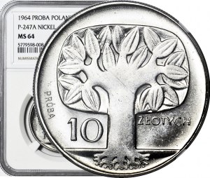 10 złotych 1964, Drzewo, PRÓBA, nikiel