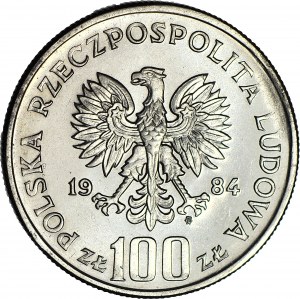 RR-, 100 Zloty 1984 Witos, DESTRUKT, GROSSE Absplitterung der Briefmarke