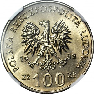 R-, 100 zlotých 1988, Varšava, Jadwiga, BEZ MONOGRAMU PROJEKTORA