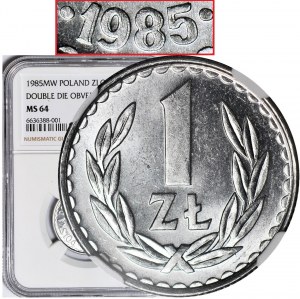 1 złoty 1985, mennicze, zdwojenie rysunku stempla - DOUBLE DIE