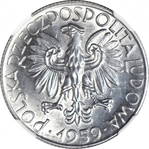 RR-, 5 zloty 1959 Fischer, schmale Ärmel, Doppelsonne