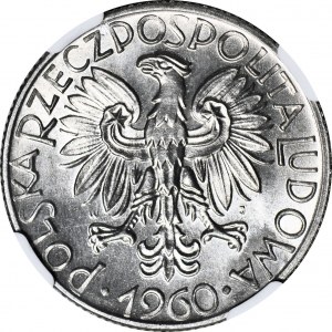 RRR-, 5 złotych 1960, Rybak, ZDWOJENIE MONOGRAMU, b rzadki