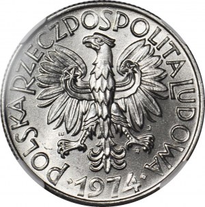 RR-, Rybak 5 złotych 1974, PŁASKA DATA