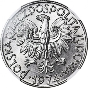 RRR-, 5 złotych 1974, Rybak na TRAWCE, TYP trawka do pasa, b rzadki