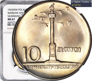 10 oro 1965, colonna grande, zecca