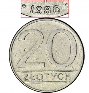 RR-, 20 zlatých 1986, ŠIROKÉ DATUM, vzácné
