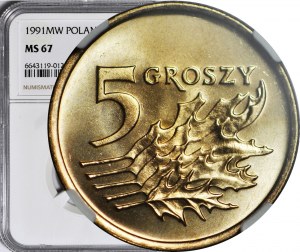 5 groszy 1991 MW, Varšava, mincovna
