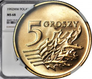 5 groszy 1992 MW, Warsaw, minted