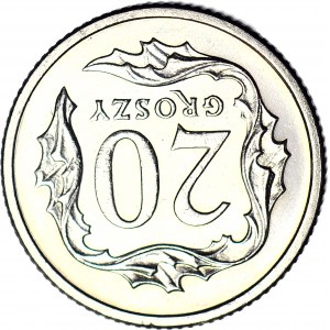 R-, 20 Grosze 2000, mincovňa, deštrukcia, REVERSE 180 stupňov