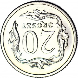 R-, 20 Grosze 2000, mincovňa, deštrukcia, REVERSE 180 stupňov