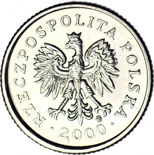 R-, 20 Grosze 2000, mincovňa, deštrukcia, REVERSE 180 stupňov