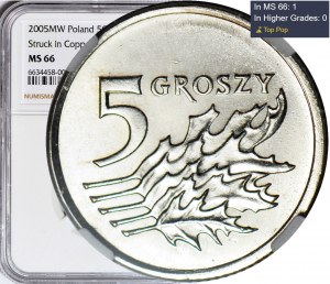 RR-, 5 groszy 2005, PRÓBA MIEDZIONIKIEL, b. rzadkie