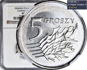 RR-, 5 groszy 2006, MIEDZIONIKIEL PRÓZE, sehr selten