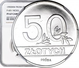 50 Zloty 1990, ERSTE PRIMÄRMONETTE DER III. RP MIT EINEM ADLER IN DER KORONA, NICKELPREIS