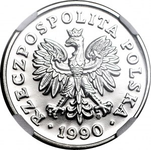 50 zloty 1990, PREMIÈRE MONETTE PRIMAIRE DU IIIe RP AVEC UN AIGLE DANS LE CORONA, PRIX EN NICKEL