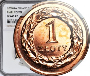 RRR-, 1 złoty 2009, PRÓBA MIEDŹ, ekstremalnie rzadkie