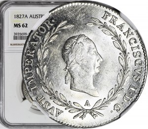 Austria, Francesco II, 20 krajcars 1827 A, Vienna, coniato