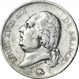 Francja, Ludwik XVIII, 5 franków 1822 W, Lille