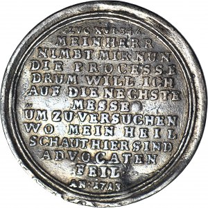 Německo, Sachsen-Gotha, Frederick II, Satirická medaile na právníky 1713, STŘÍBRO, autor Wermuth