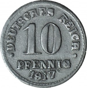 Germania, 10 fenig 1917, falso d'epoca, zinco, battuto - francobolli incisi a mano