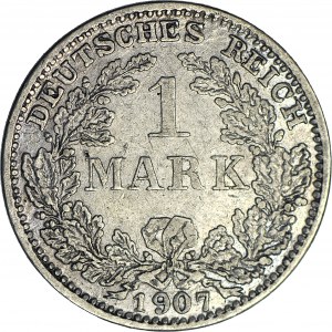 Německo, 1 značka 1907 A, dobový padělek, stříbro, tepané - ručně ryté známky