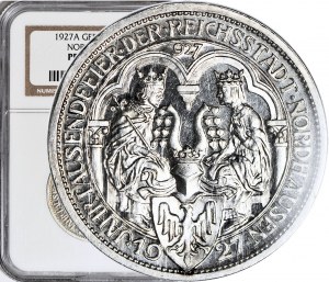 Německo, Výmar, 3 značky 1927A, Nordhausen, LUSTRZANKA