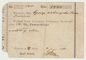 RRR-, Asygnacja 1420 marek 1922, majątek dóbr Hr. Zamojskiego, Nasutów