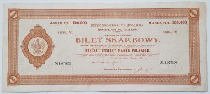 RR-, Bilet Skarbowy, Serja IV - 500.000 mkp 1923, b. rzadki nominał