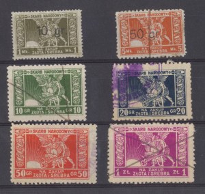 RR-, Štátna pokladnica, 10-50 halierov a 1 zlotý 1924, 6 kusov, Na nákup zlata a striebra