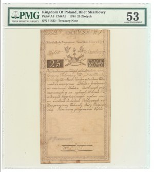 Insurekcja Kościuszkowska, 25 zloty polacchi 1794, serie A, senza rotture