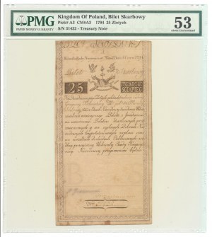 Insurekcja Kościuszkowska, 25 polnische Zloty 1794, Serie A, keine Brüche