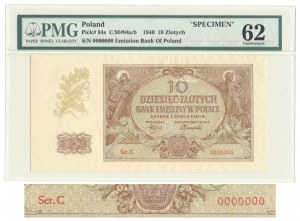 10 zlatých 1940, MODEL, ser. C 0000000, VELMI VZÁCNÁ