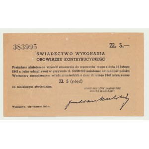 5 zloty 1943, Certificate of Contribution, beautiful