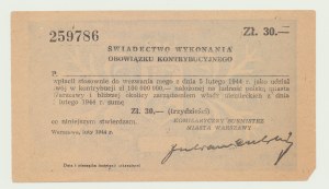 30 zloty 1944, Certificate of Contribution, beautiful