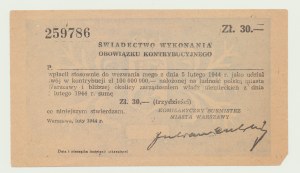 30 zloty 1944, certificat de contribution, beau