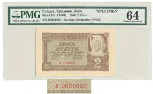 2 zloty 1940, MODEL, ser. B 0000000, TRÈS RARE