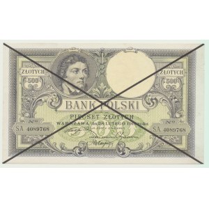 Occupation, 500 zloty 1919, specimen piece, overprinted-deleted obverse, rarity