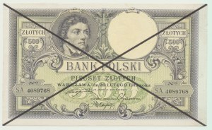 Occupation, 500 zloty 1919, specimen piece, overprinted-deleted obverse, rarity