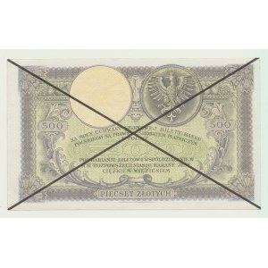 Okupacja, 500 złotych 1919, egzemplarz okazowy, nadruk- skreślenie rewers, rzadkość
