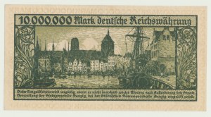 Gdaňsk, 10 milionů marek 1923, bez série, neprotlačený tisk, velmi nízké č. A000712