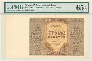 1.000 złotych 1945, ser. B, b. rzadkie i wyśmienite