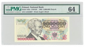 2 000 000 (2 miliony) zlotých 1993, Paderewski, série A, správně ÚSTAVNÍ